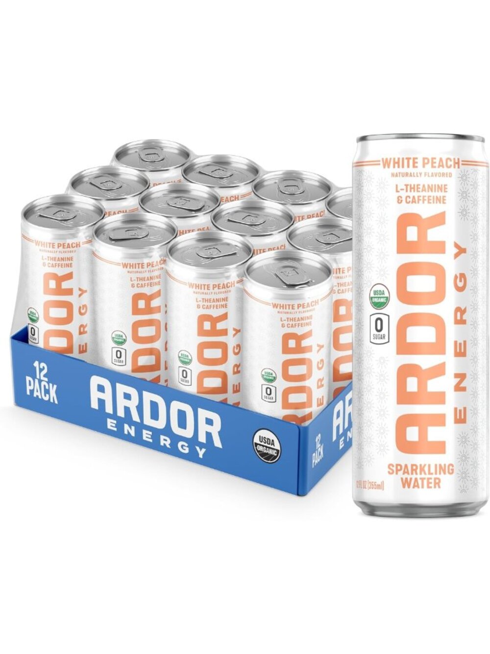 Refreshing White Peach Sparkling Water | Unsweetened, 0 Calorie, 12 Pack